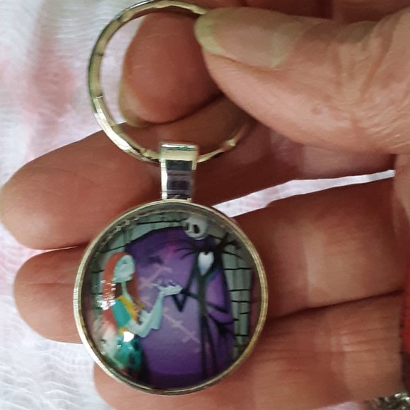 Jack Skellington & Sally Cabochon Key Ring With Necklace Chain Tim Burton - Picture 6 of 8